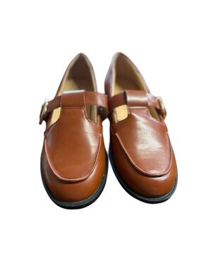 Coutgo ZBY Brown Mary Jane Loafers Buckle Strap Comfort Flats Size 6.5